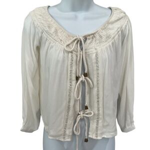 NWT Lovers + Friends off white cropped rayon front tie top jacket size small